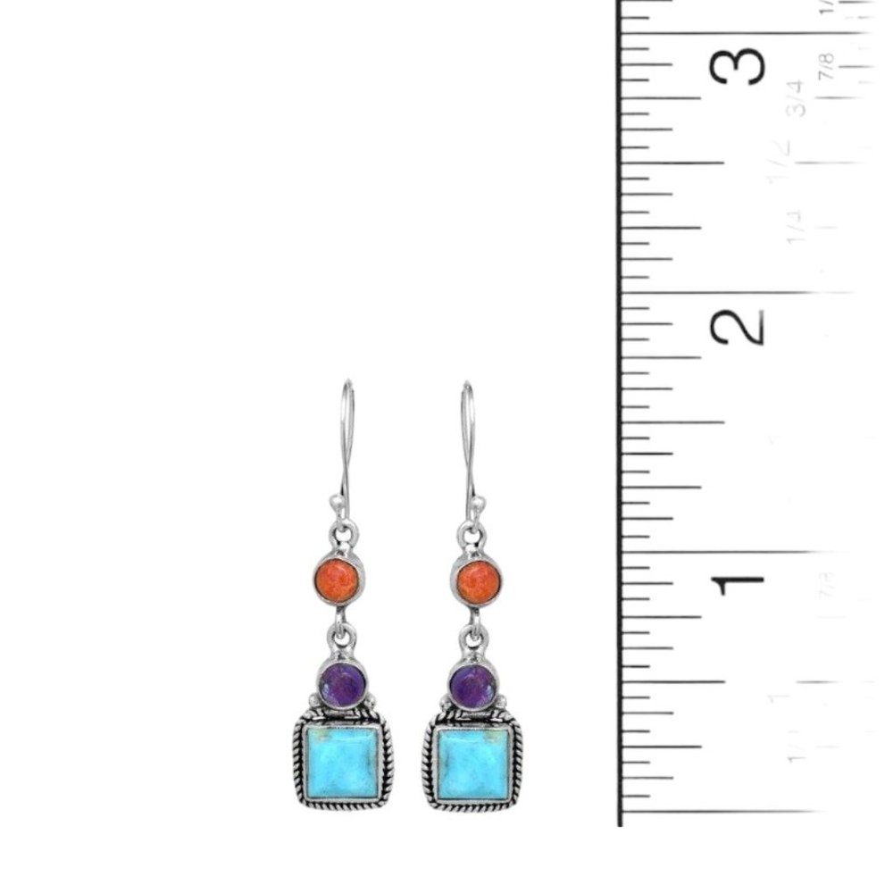 Mohave Turquoise Solid 925 Sterling Silver Dangle Earrings Jewelry - Picture 4 of 7